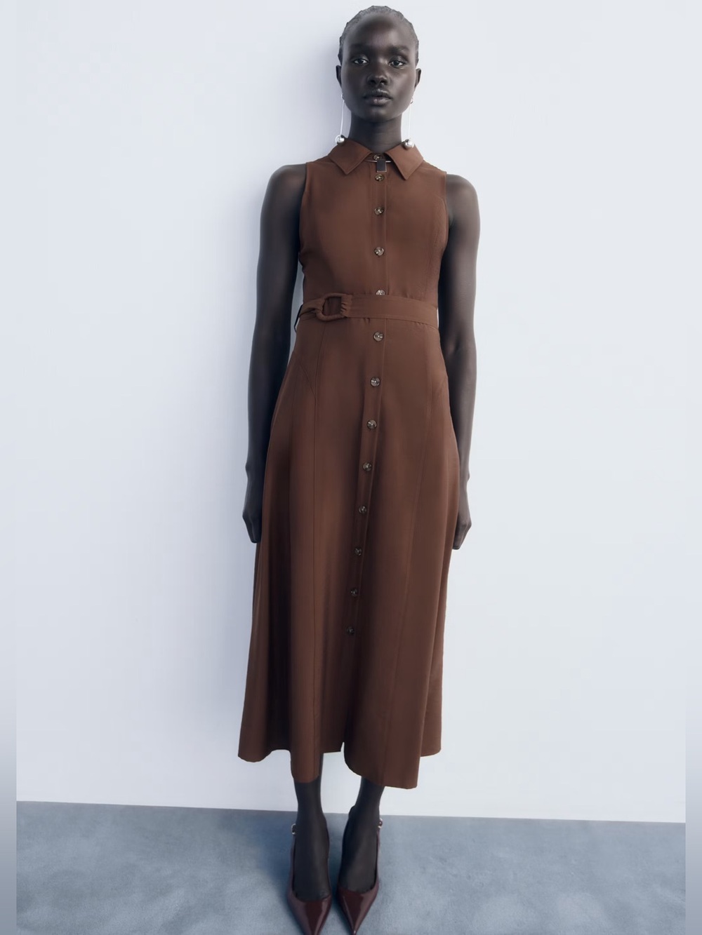 Mango Brown belt shirt dress NWT